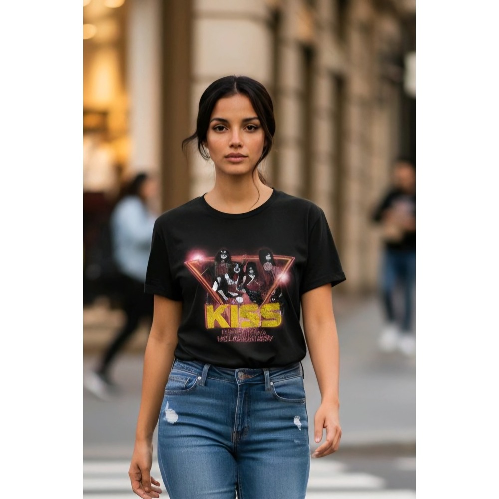 Project Karma KISS Graphic Tee Women Large Black Good Band T-Shirt Retro
